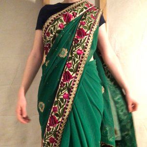 Indian saree/sari in green/gold/magenta